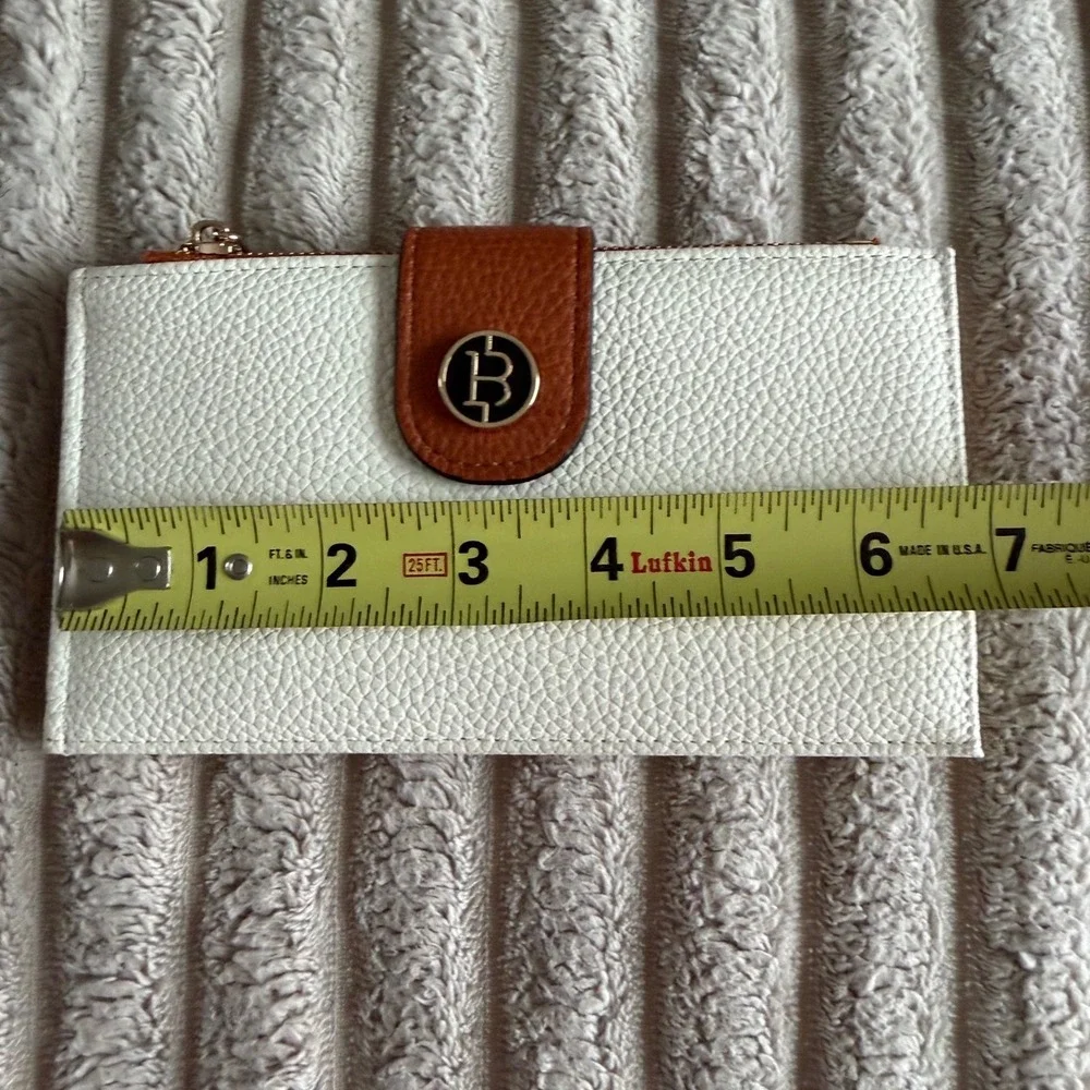 Bostanten Slim Bifold Wallet Cream Cognac Pebbled‎ Vegan Leather Zip Card Case